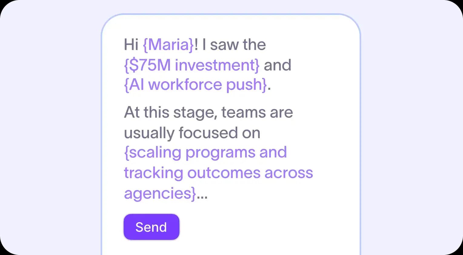 A personalized outbound email with AI-generated snippets highlighted alongside static copy